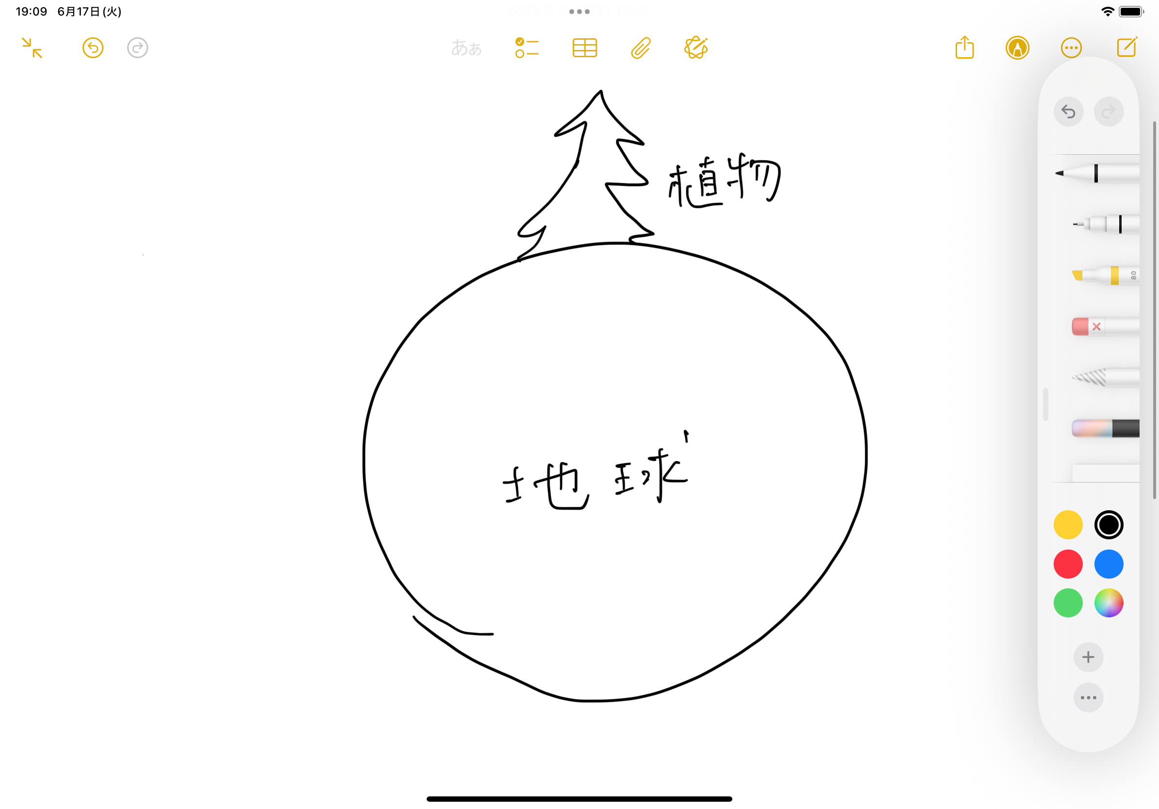 「植物」の文字と木のスケッチ
