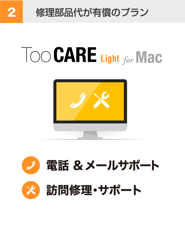 修理部品代が有償のプラン Too CARE Light for Mac 電話＆メールサポート 訪問修理・サポート