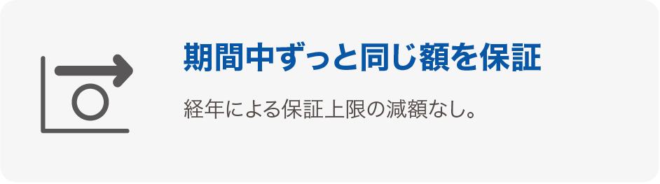 期間中ずっと同じ額を保証 経年による保証上限の減額なし。