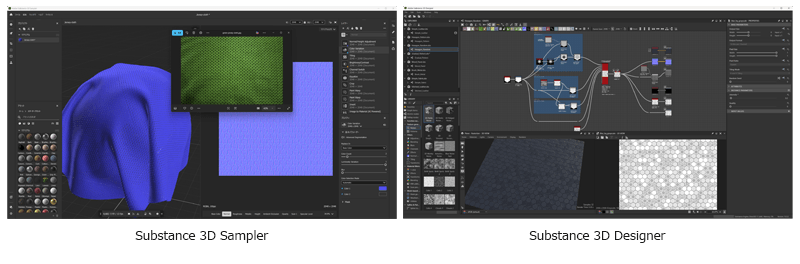Substance 3D SamplerとSubstance 3D Designerの操作画面