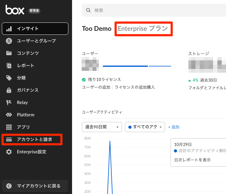 Box の契約している エンタープライズ ID はどこで確認できますか？