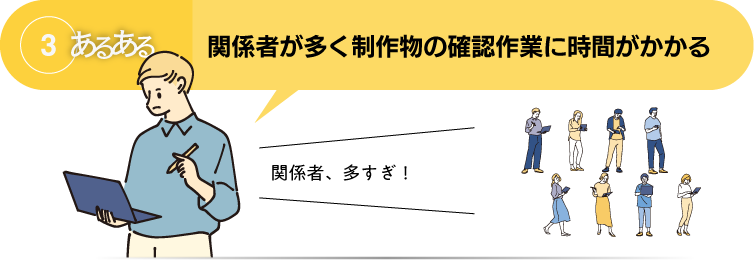 あるある3：関係者が多く制作物の確認作業に時間がかかる